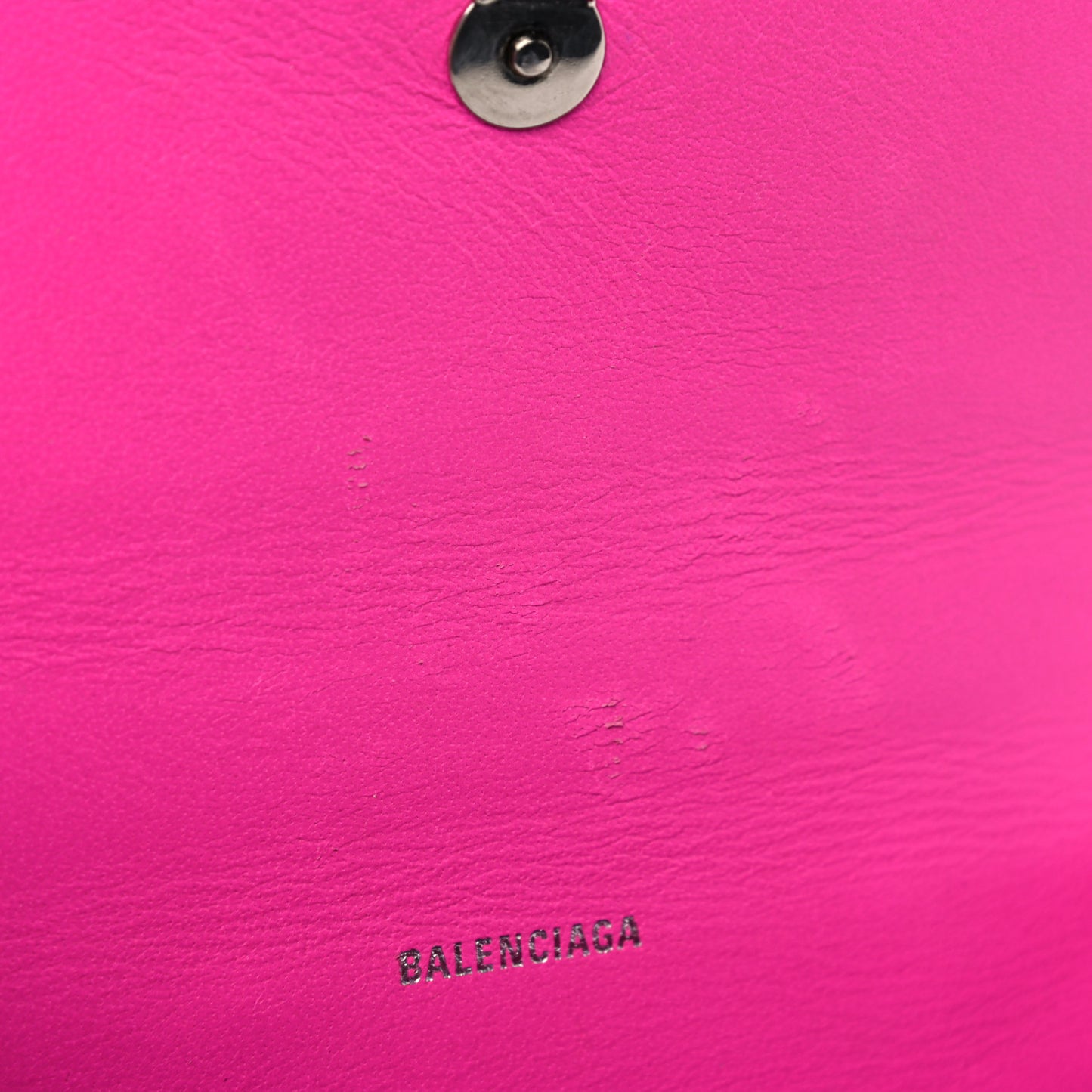 Shiny Box Calfskin Tonal B Hourglass Top Handle Bag XS Fuchsia