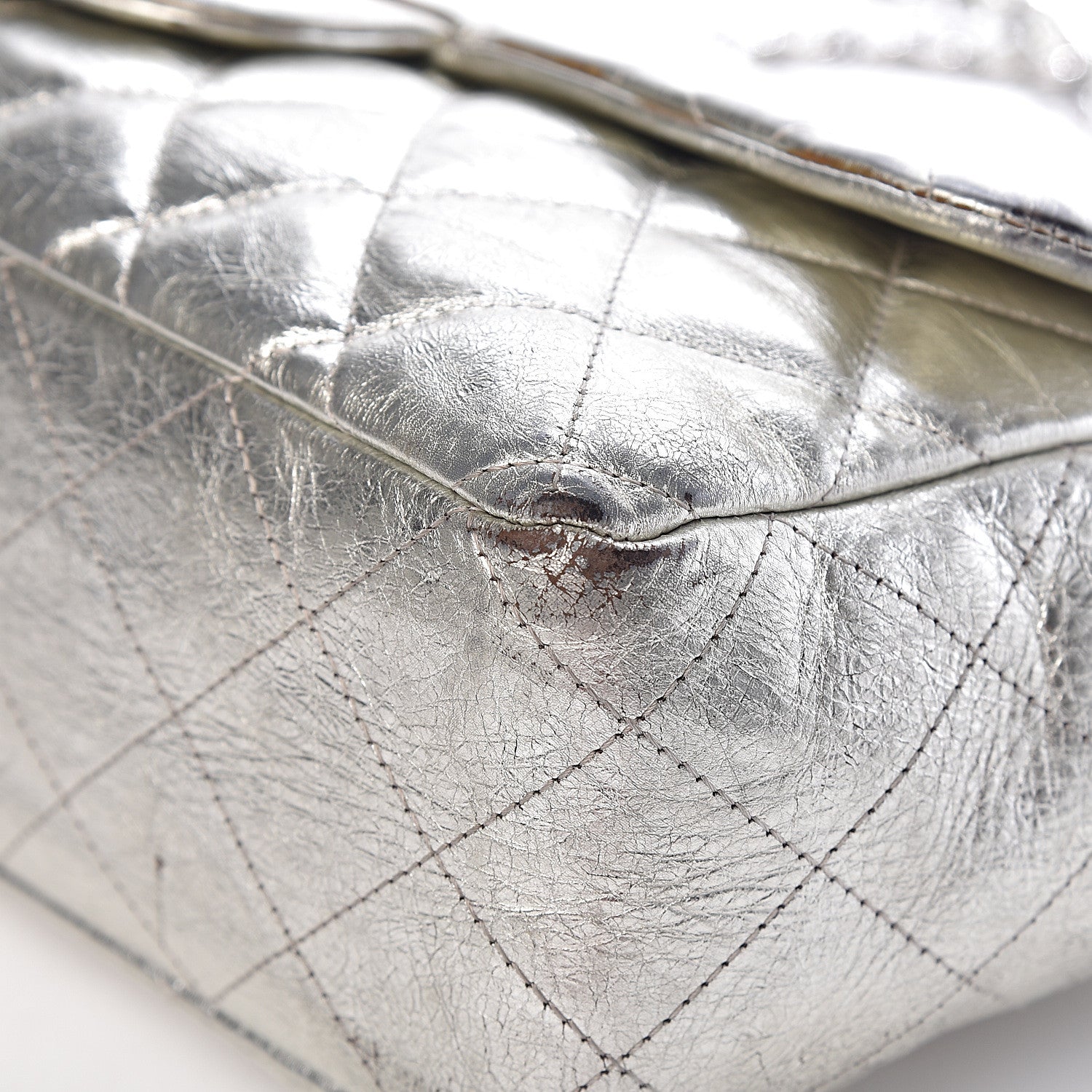 Chanel Metallic Aged Calfskin Quilted Jumbo Single Flap Silver 16 of 23