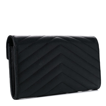 Saint Laurent Grain De Poudre Matelasse Chevron Monogram Flap Wallet Black 3 of 14