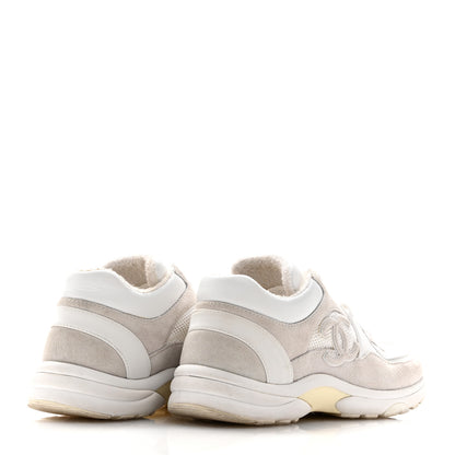 Chanel Mesh Suede Calfskin Grained Calfskin Womens CC Sneakers 39 White Grey 5 of 10