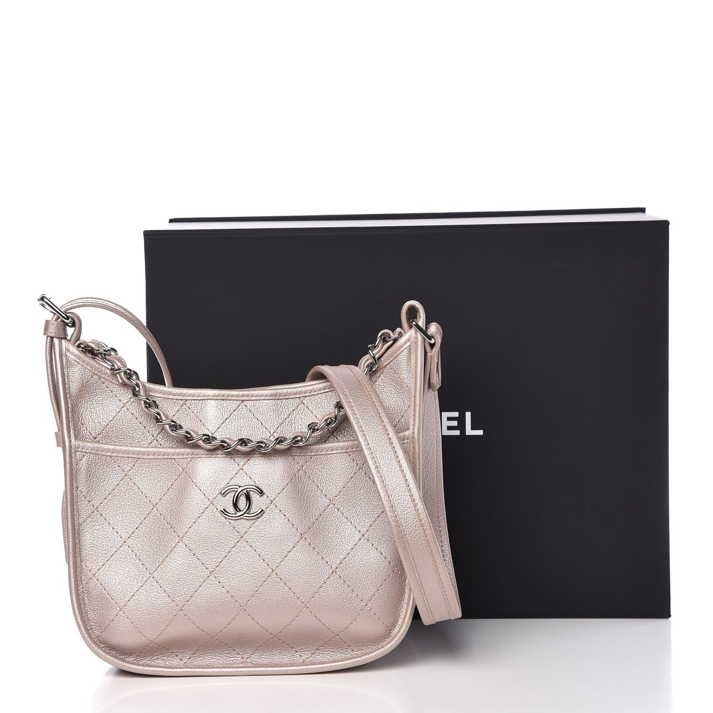 Metallic Calfskin Quilted Jungle Stroll Hobo Gold