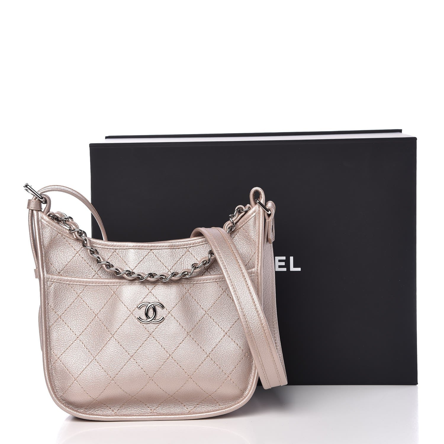 Chanel Metallic Calfskin Quilted Jungle Stroll Hobo Gold 8 of 8