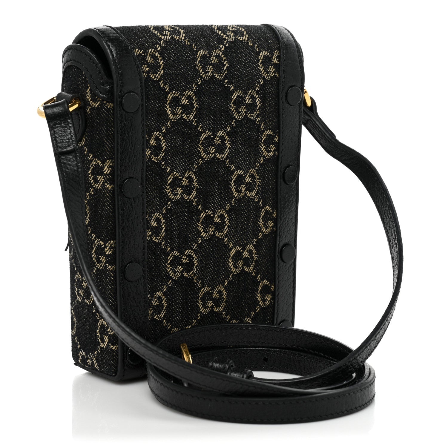 Gucci Jacquard Black Denim GG Monogram Textured Dollar Calfskin Mini Horsebit 1955 Crossbody Bag Black Ivory 3 of 10