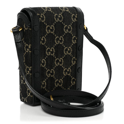 Gucci Jacquard Black Denim GG Monogram Textured Dollar Calfskin Mini Horsebit 1955 Crossbody Bag Black Ivory 3 of 10