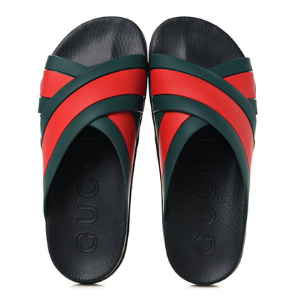 Gucci Rubber Web Womens Criss Cross Slide Sandals 42 Green Red 2 of 9