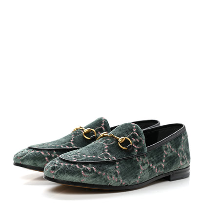 Gucci Velvet Malaga Kid GG Monogram Horsebit Womens Jordaan Loafers 37 Avio Dusty Pink Black 3 of 8