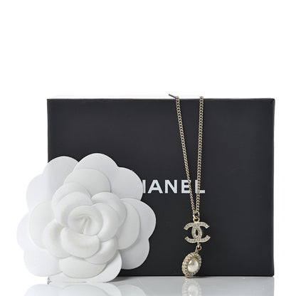 Chanel Crystal CC Pearl Drop Necklace Gold 5 of 5