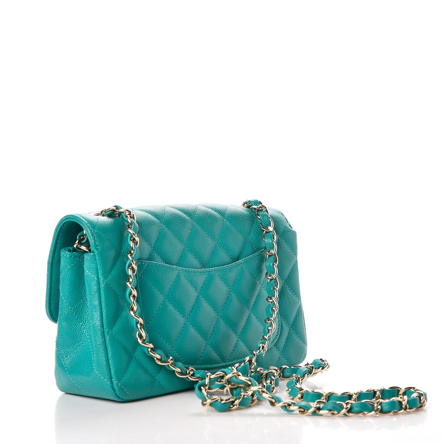 Caviar Quilted Mini Rectangular Flap Turquoise