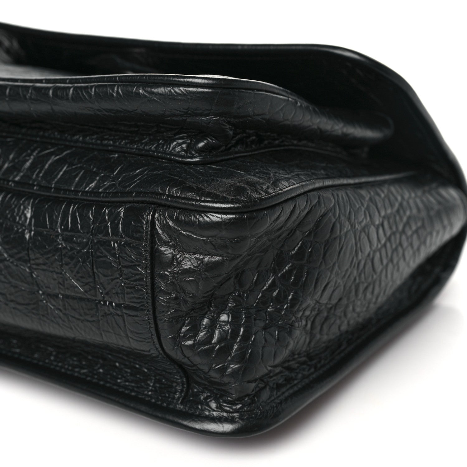 Saint Laurent Crocodile Embossed Lambskin Monogram Medium Niki Chain Satchel Black 10 of 11