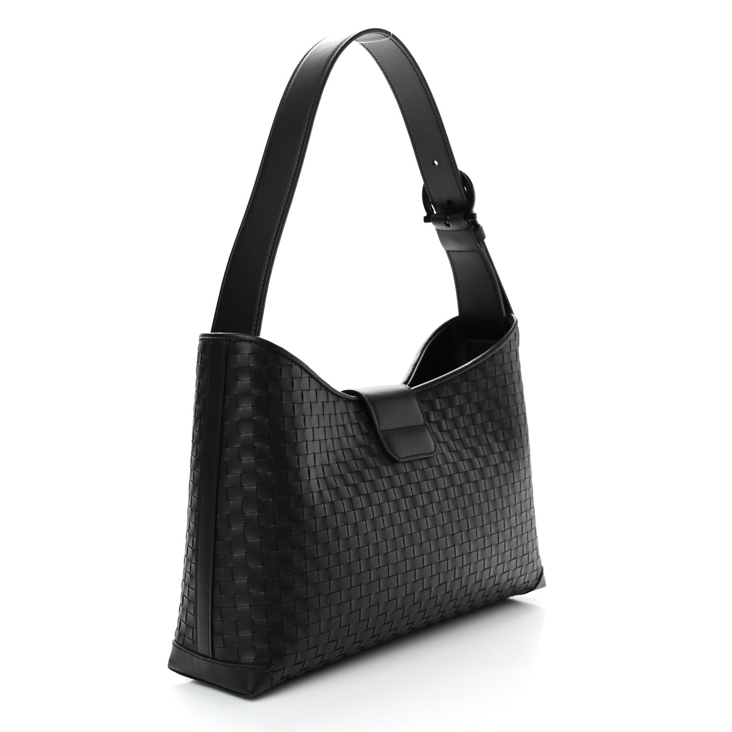 Calfskin Intreccio Trifolio Shoulder Bag Black