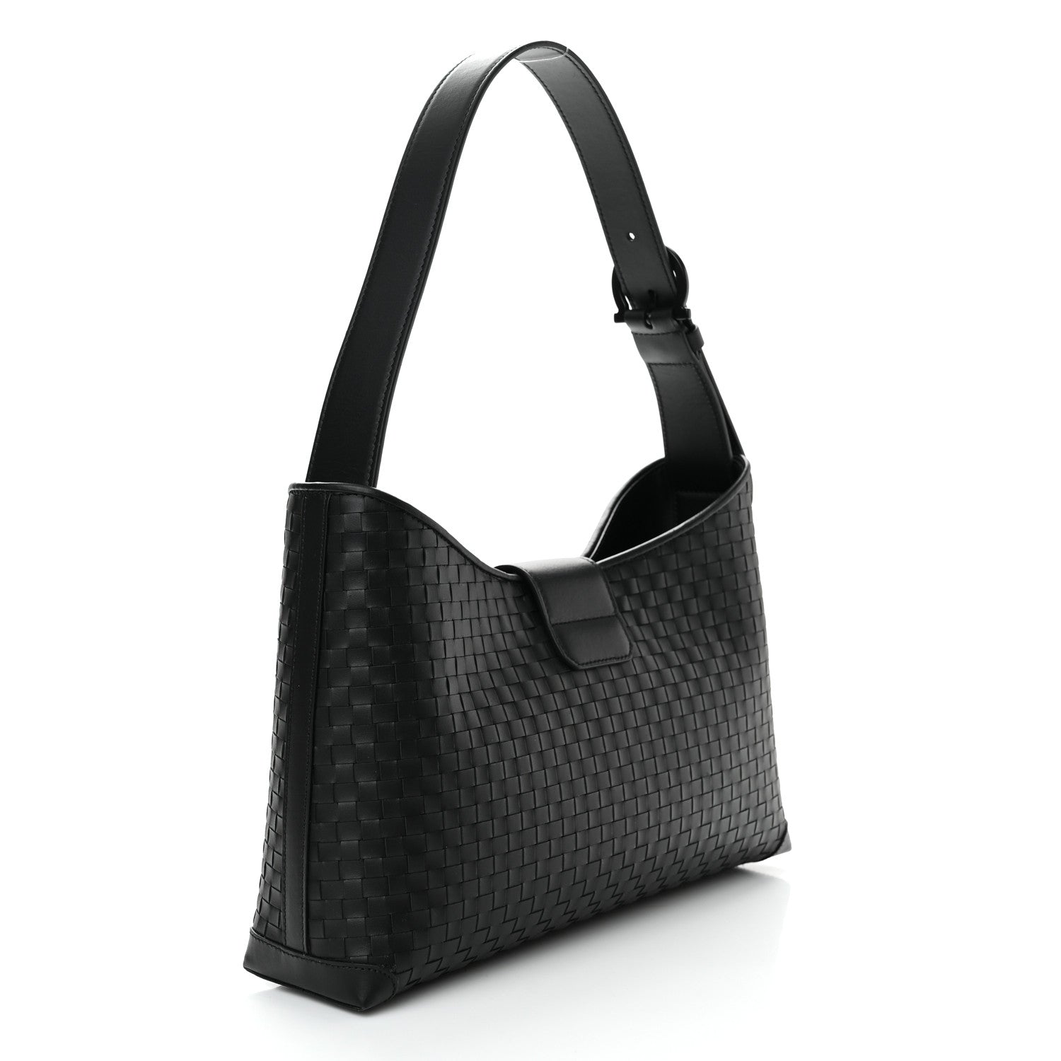 Salvatore Ferragamo Calfskin Intreccio Trifolio Shoulder Bag Black 3 of 9