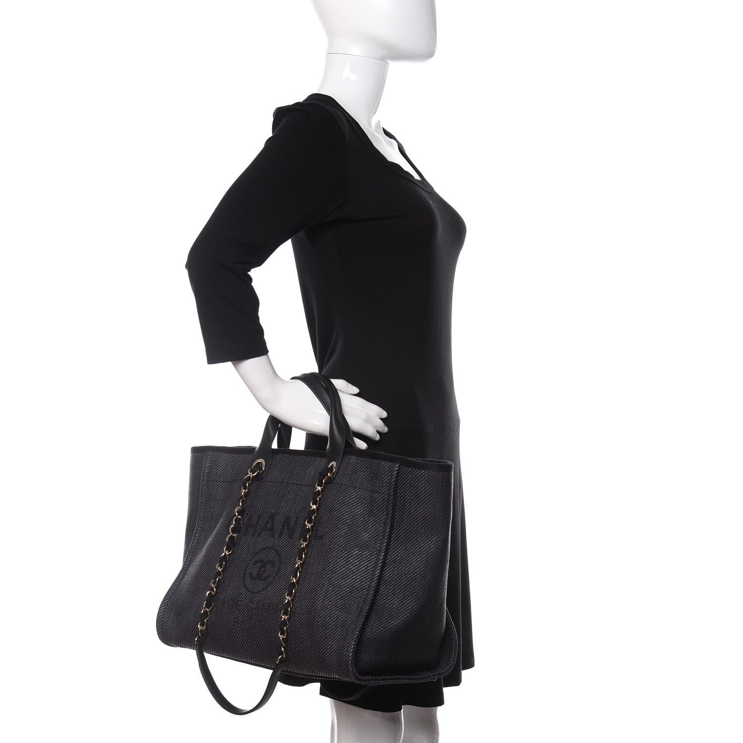 Chanel Mixed Fibers Calfskin Medium Deauville Tote Blue 3 of 11