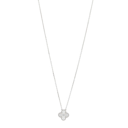 Van Cleef & Arpels 18K White Gold Diamond Guilloche Vintage Alhambra Pendant Necklace 1 of 5