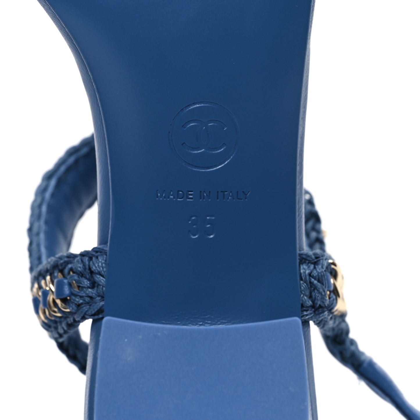 Lambskin CC Chain Braided Sandals 35 Blue