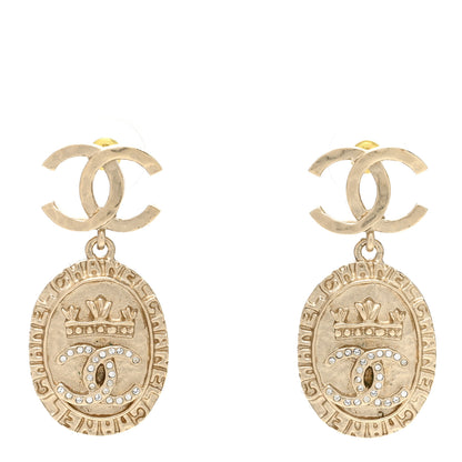 Chanel Crystal CC Medallion Drop Earrings Gold 1 of 5
