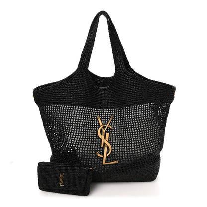 Saint Laurent Raffia Icare Shopping Tote Black 3 of 11