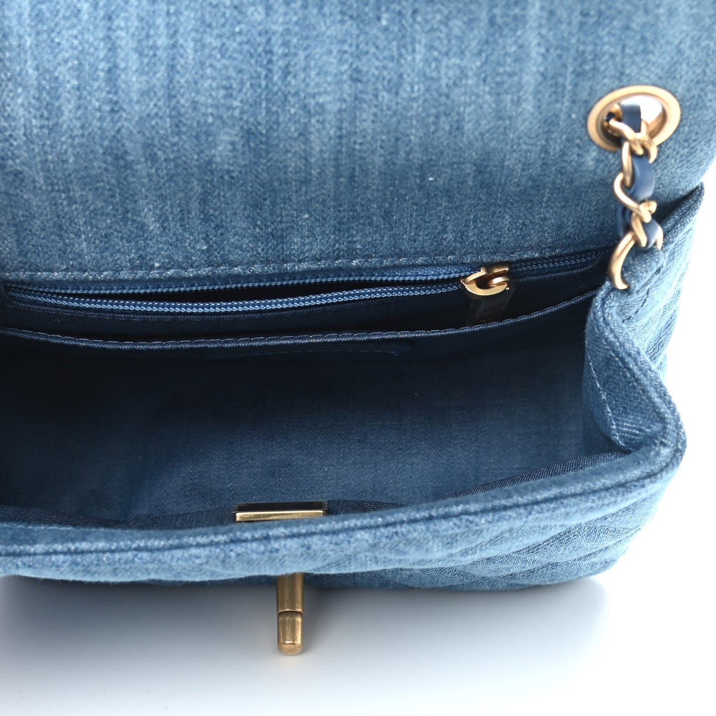 Denim Quilted Mini Pearl Crush Flap Blue