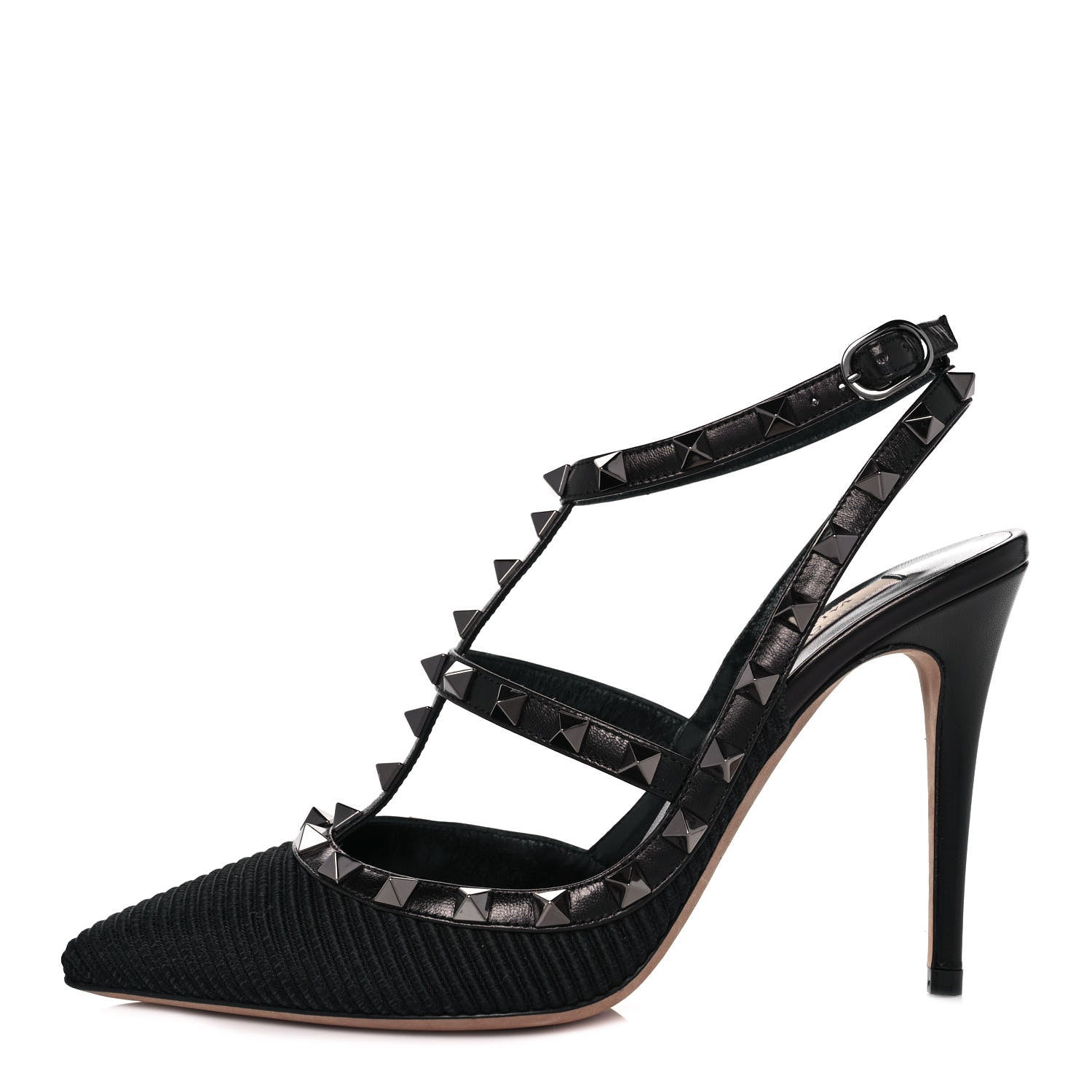 Valentino Garavani Ottoman Fabric Rockstud Ankle Strap Pumps 38 Black 1 of 10