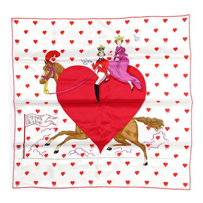 Hermes Silk Tea Time Scarf 70 White Framboise Rouge 1 of 5