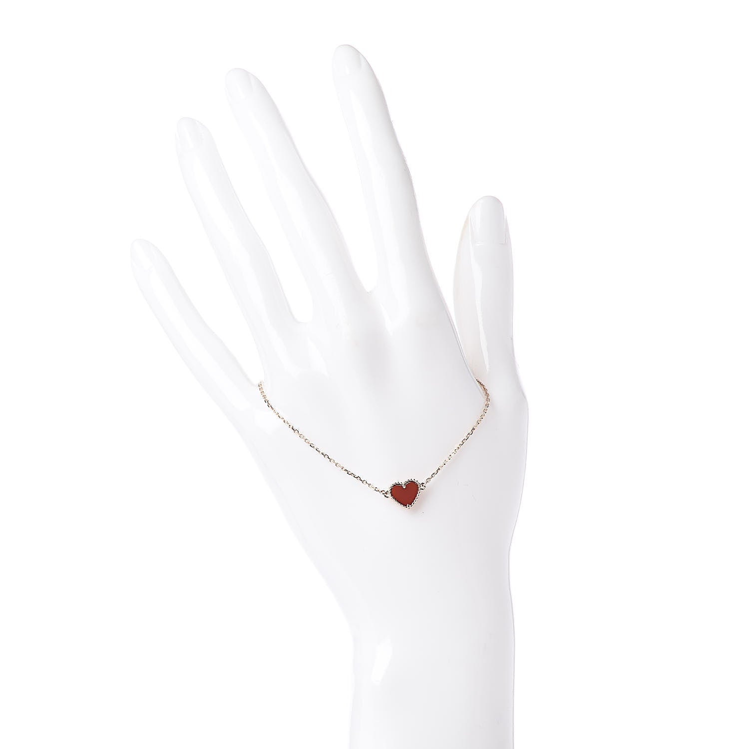Van Cleef & Arpels 18K Rose Gold Carnelian Sweet Alhambra Heart Bracelet 2 of 5