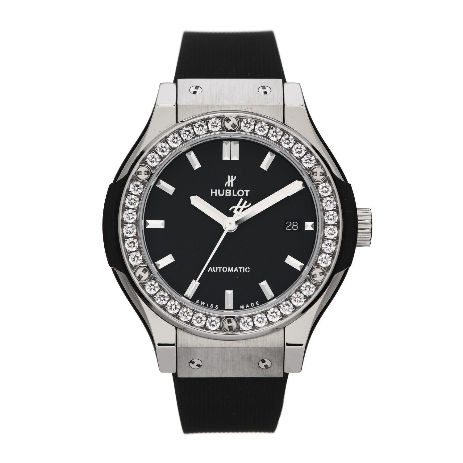 Hublot Titanium Rubber Diamond Bezel 33mm Classic Fusion Automatic Watch Black 582.NX.1170.RX.1204 1 of 5