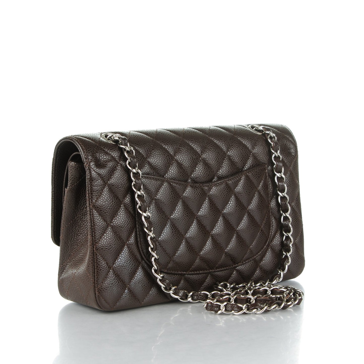 Caviar Quilted Medium Double Flap Brown