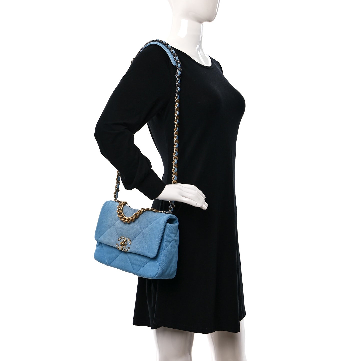 Denim Quilted Medium Chanel 19 Flap Light Blue