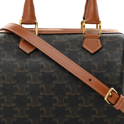 Celine Triomphe Canvas Calfskin Small Boston Bag Tan 8 of 12