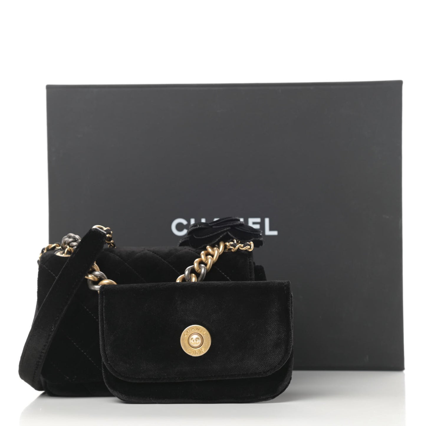 Velvet Quilted Small Camellia Flap Black