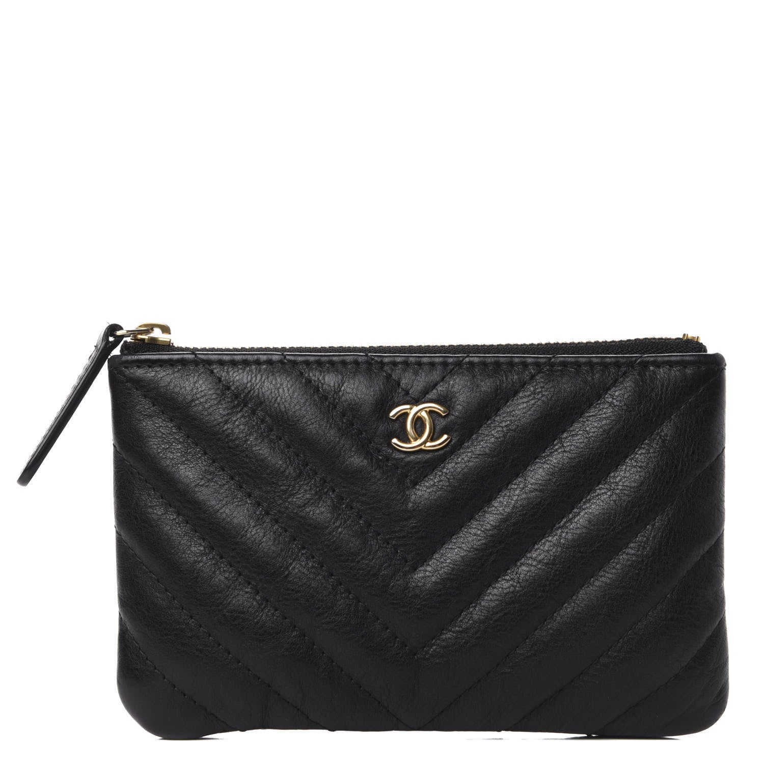 Chanel Crumpled Calfskin Chevron Quilted Small Cosmetic Case Black 1 of 8