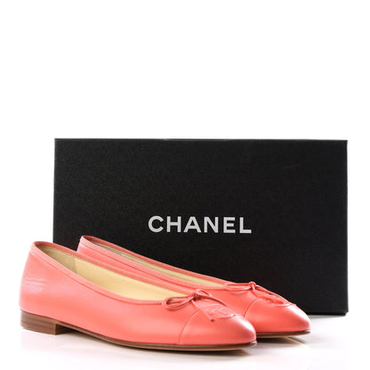 Chanel Lambskin Cap Toe CC Ballerina Flats 38 Coral 9 of 10