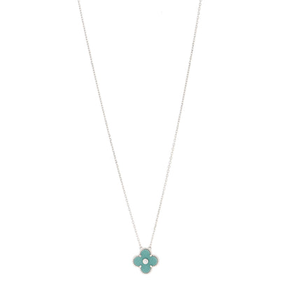 Van Cleef & Arpels 18K White Gold Diamond Celadon Green Sevres Porcelain Vintage Alhambra Pendant Necklace 1 of 6