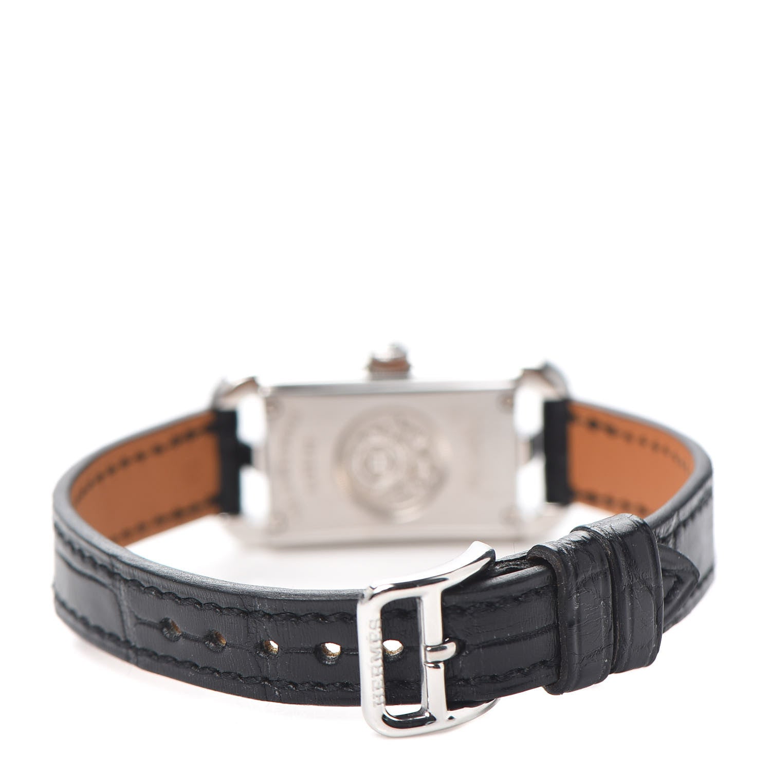 Hermes Stainless Steel Alligator Diamond 17mm Nantucket Jete De Diamants Quartz Watch Noir 3 of 5