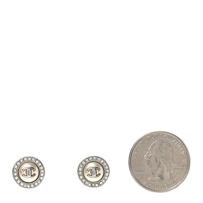 Chanel Pearl Crystal CC Round Earrings Silver 2 of 4