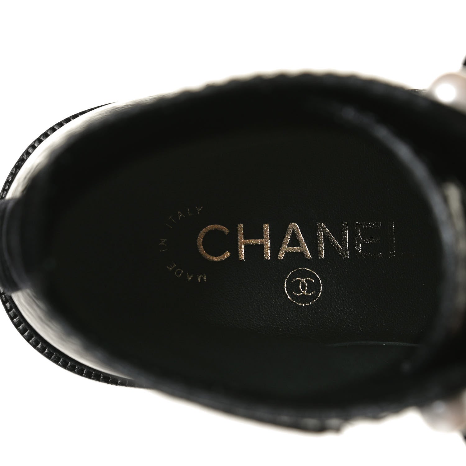 Chanel Shiny Calfskin Velvet Pearl Combat Short Boots 37 Black 10 of 12