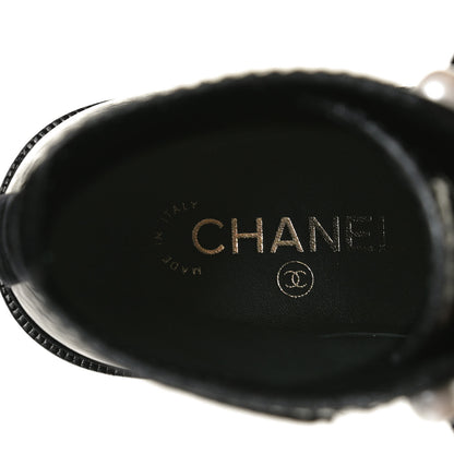Chanel Shiny Calfskin Velvet Pearl Combat Short Boots 37 Black 10 of 12