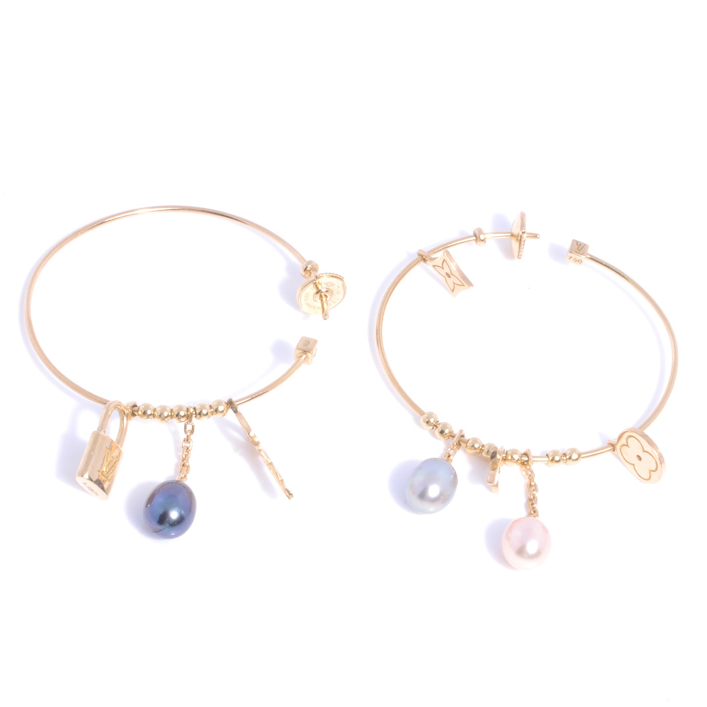 18k Yellow Gold Pearl Monogram Hoop Earrings