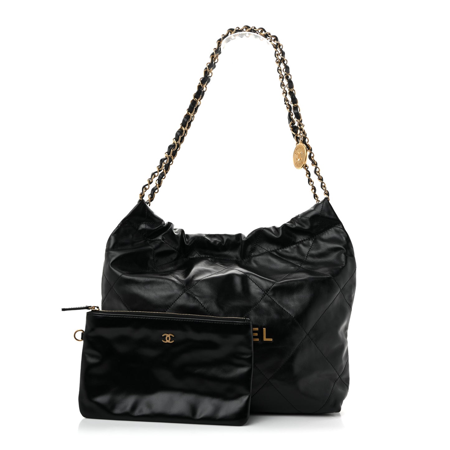 Shiny Calfskin Quilted Small Chanel 22 Black