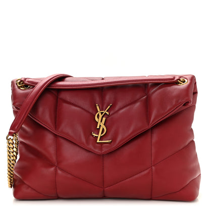 Saint Laurent Lambskin Quilted Medium Loulou Puffer Monogram Chain Satchel Opyum Red 1 of 10