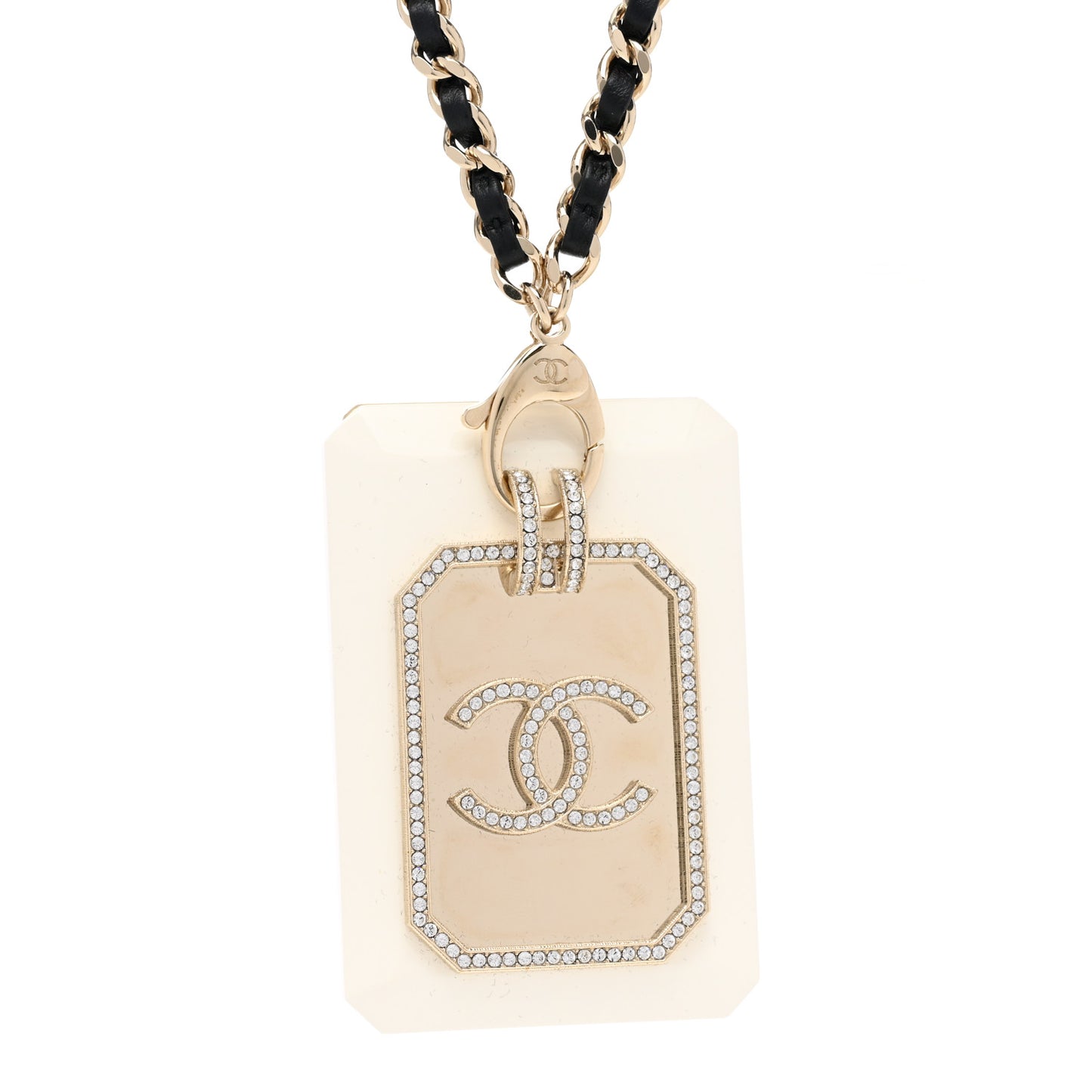 Resin Crystal Lambskin CC Cardholder Pendant Necklace Gold White