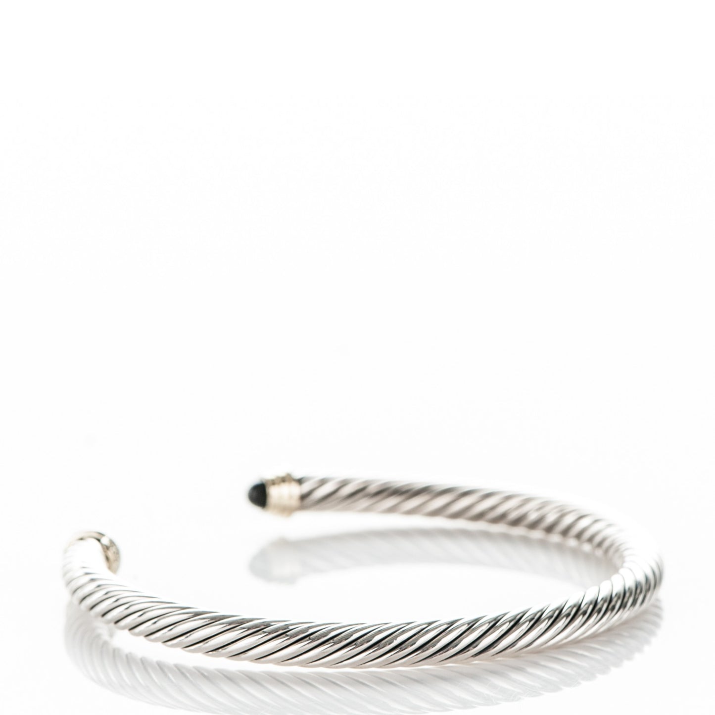 Sterling Silver 14K Yellow Gold Black Onyx 5mm Cable Classics Petite Color Bracelet