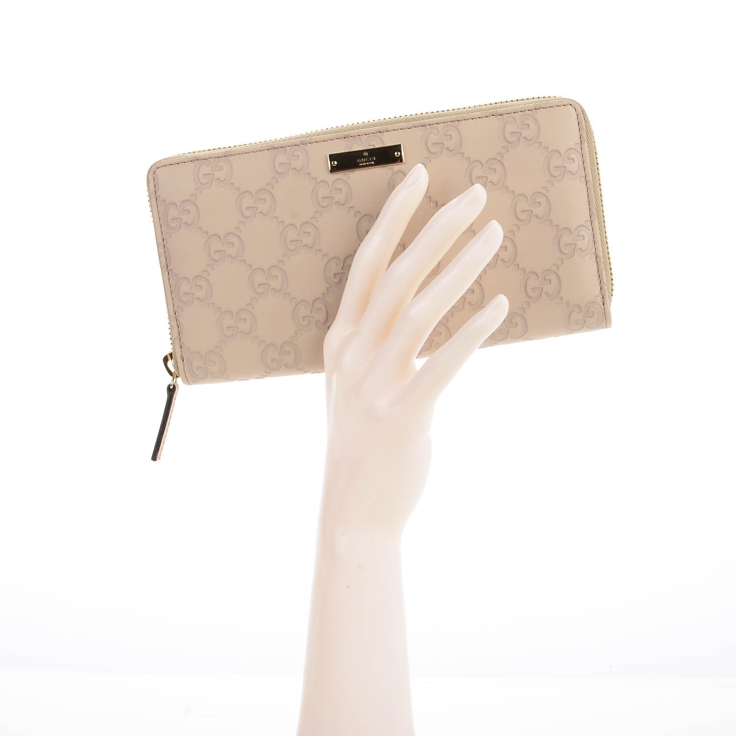 Gucci Guccissima Metal Bar Zip Around Wallet Off White 2 of 7