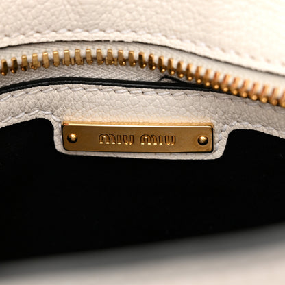 Miu Miu Goatskin Madras Fiocco Small Bow Top Handle Tote White 6 of 17