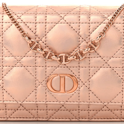 Christian Dior Iridescent Metallic Lambskin Cannage Caro Pouch with Chain Pink 8 of 10