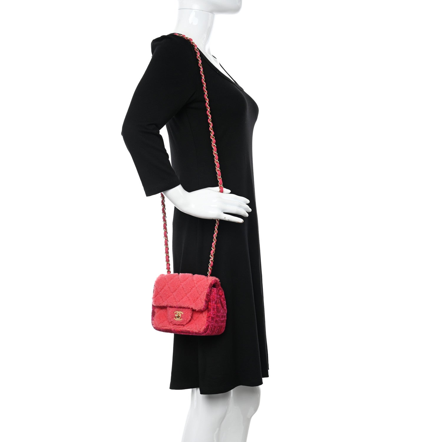 Chanel Shearling Tweed Quilted Mini Square Flap Bag Pink 2 of 10