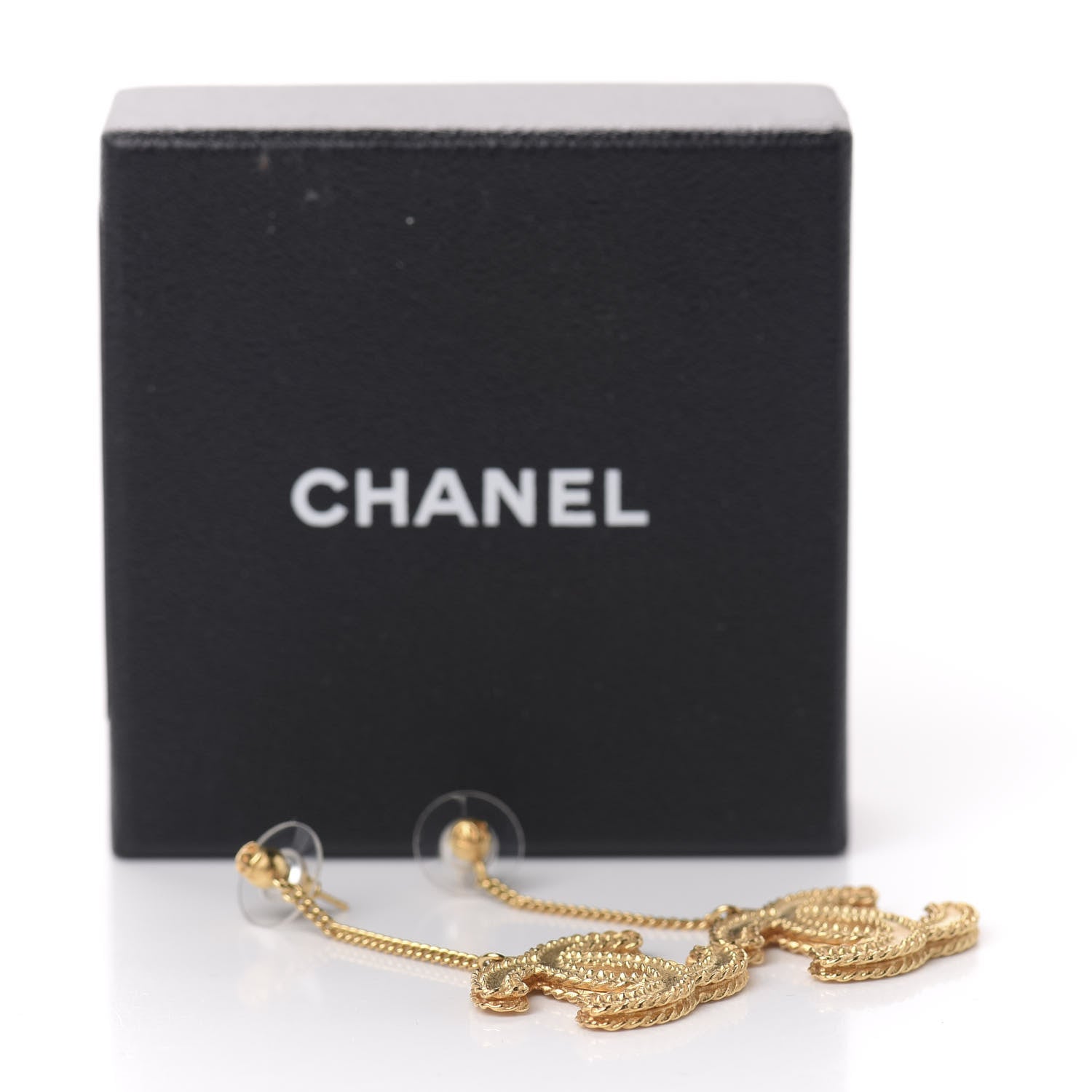 Chanel CC Drop Earrings Matte Gold 5 of 5