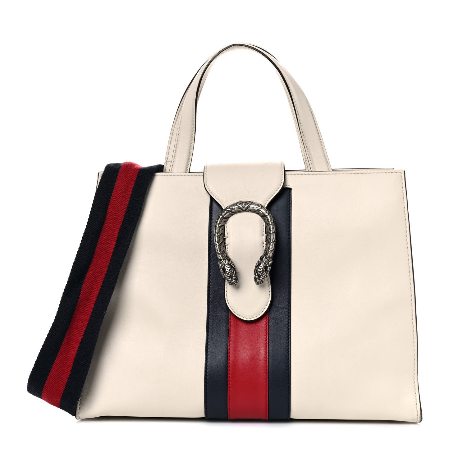 Calfskin Web Stripe Medium Dionysus Tote Bag White