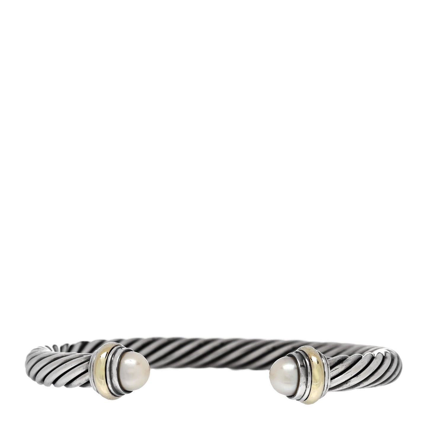 Sterling Silver 14K Yellow Gold Cultured Pearl 7mm Cable Classics Bracelet