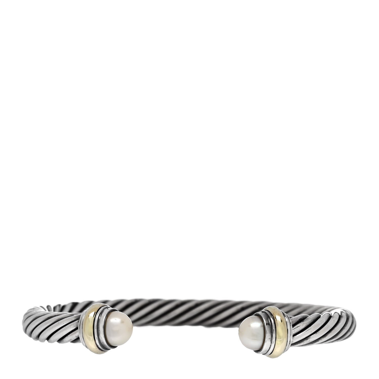 David Yurman Sterling Silver 14K Yellow Gold Cultured Pearl 7mm Cable Classics Bracelet 1 of 3