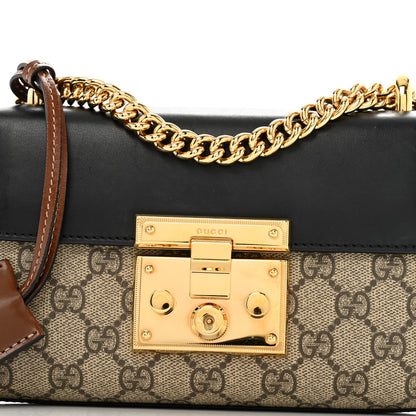 Gucci GG Supreme Monogram Calfskin Small Padlock Shoulder Bag Beige Black Cuir 8 of 14